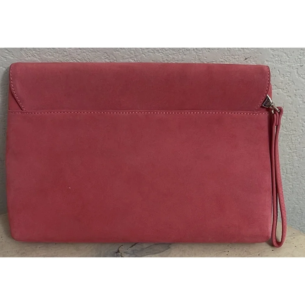 White House Black Market Clutch Suede Coral Tassel Evening Bag - Picture 6 of 7